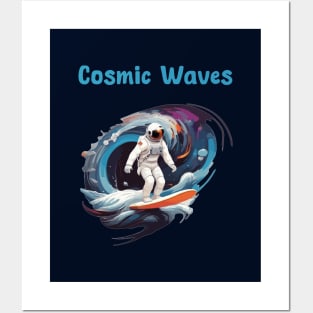 Astronaut surfing in space waves Posters and Art